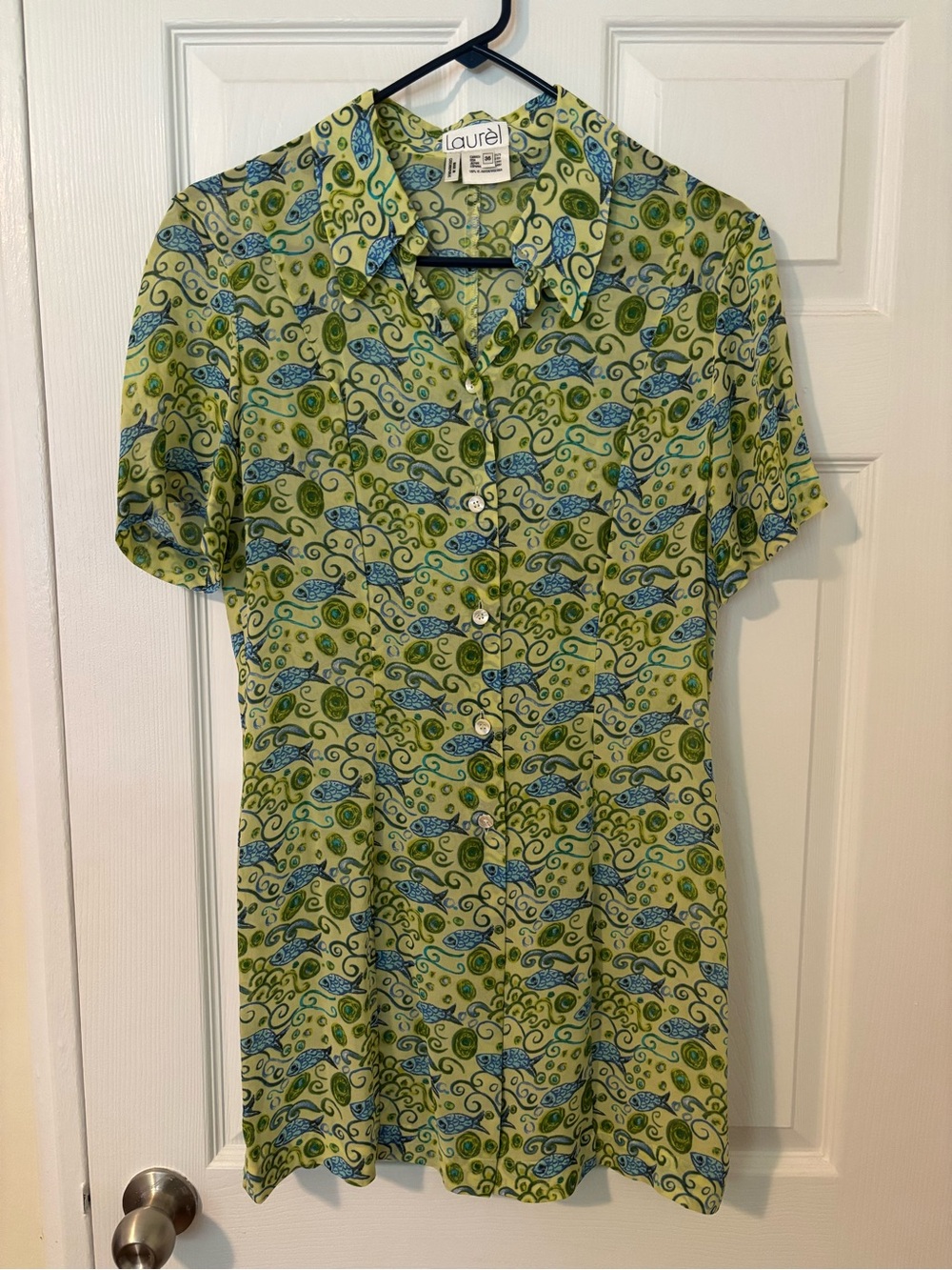Vintage Laurel rayon fish print Button-Front t-Shirt Dress